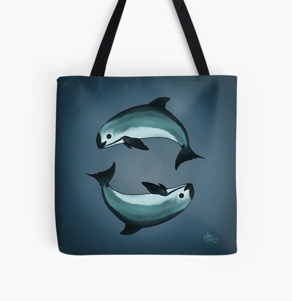 "Spiraling" vaquita porpoise by artist Amber Marine (Copyright 2015) ~ vaquita art, critically endangered species All Over Print Tote Bag