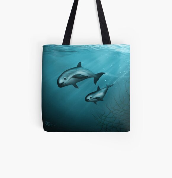 Treacherous Waters - Vaquita Porpoise Art (Copyright 2015) Original Digital Painting by artist Amber Marine All Over Print Tote Bag