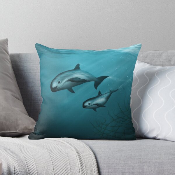 Treacherous Waters - Vaquita Porpoise Art (Copyright 2015) Original Digital Painting by artist Amber Marine Throw Pillow
