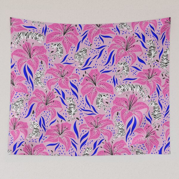 Item preview, Tigers & Tiger Lilies – Pink & Blue designed and sold by Cat Coquillette.