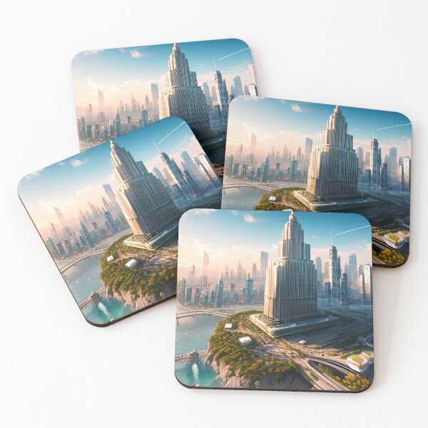 Item preview, Utopian Dreams: A Futuristic City at Golden Sunset designed and sold by D3monic.