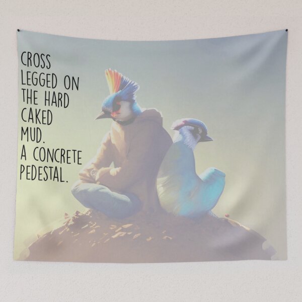 Item preview, cross legged on the hard caked mud. designed and sold by Bethan Rose Studio.