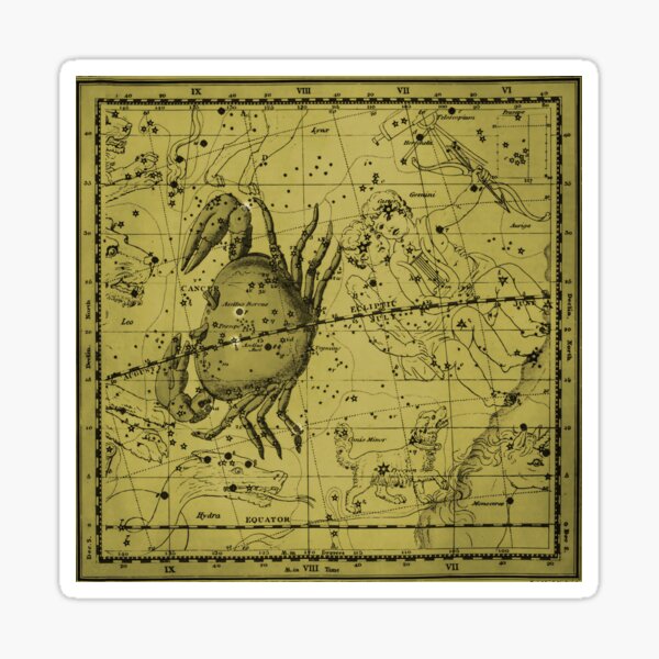 Cancer Zodiac Star Constellation Map, Mustard Yellow Sticker