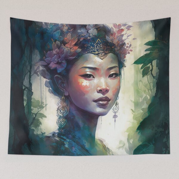 Item preview, Asian Nature Goddess - Dark Woodland Witchy Forest Greenwoman designed and sold by MoonBohemian.