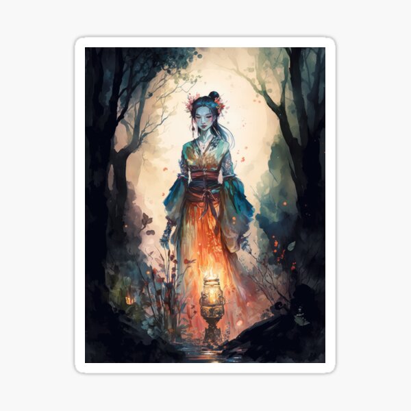 Item preview, Asian Nature Goddess - Dark Woodland Witchy Forest Greenwoman designed and sold by MoonBohemian.