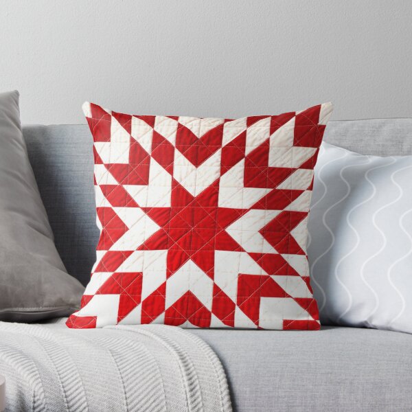 Red and white Lone Star quilt Throw Pillow