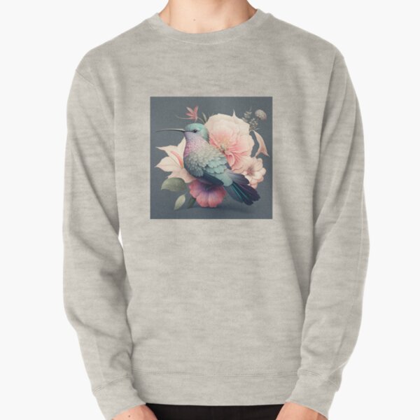 hummingbird and japanese inspired floral pattern Pullover Sweatshirt