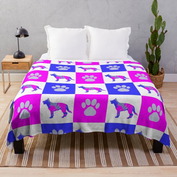 Item preview, German Shepherd / Alsatian Dog & Paw Print Crazy Hot Pink & Blue Swirls designed and sold by AMSonArt.