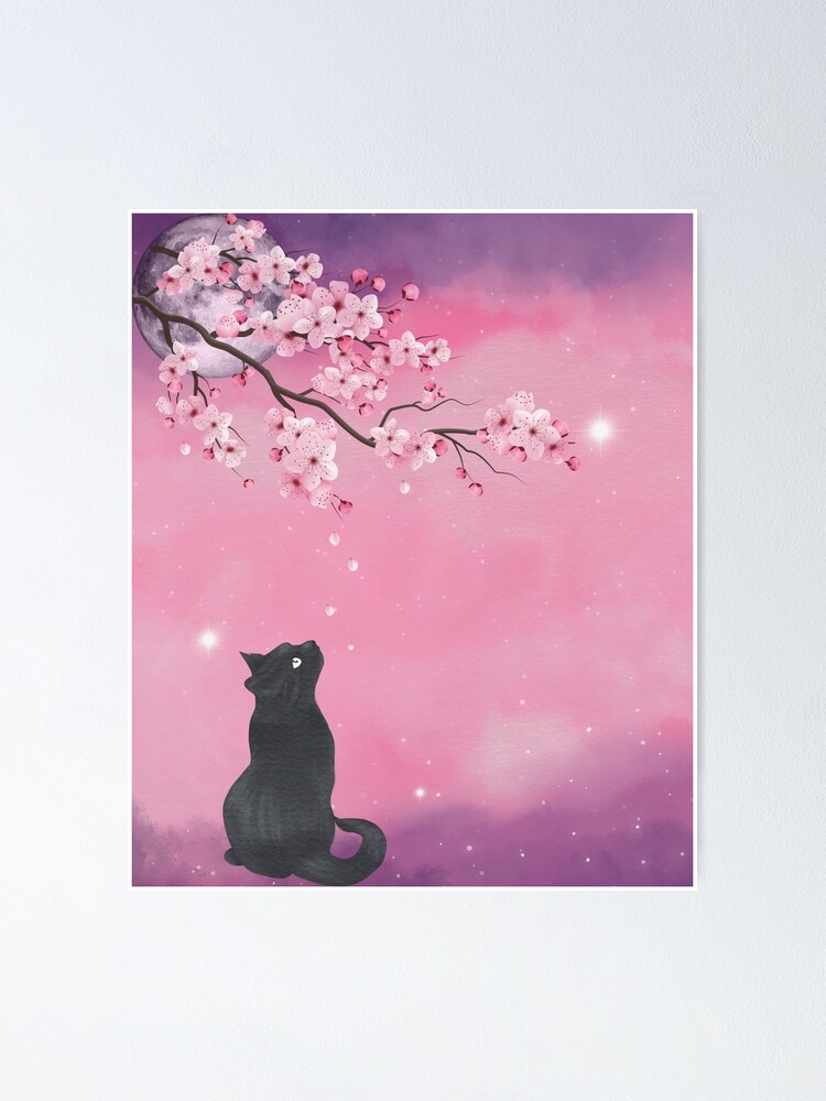 beau carnet avec de dessin de chats mignons sous les fleurs de sakura