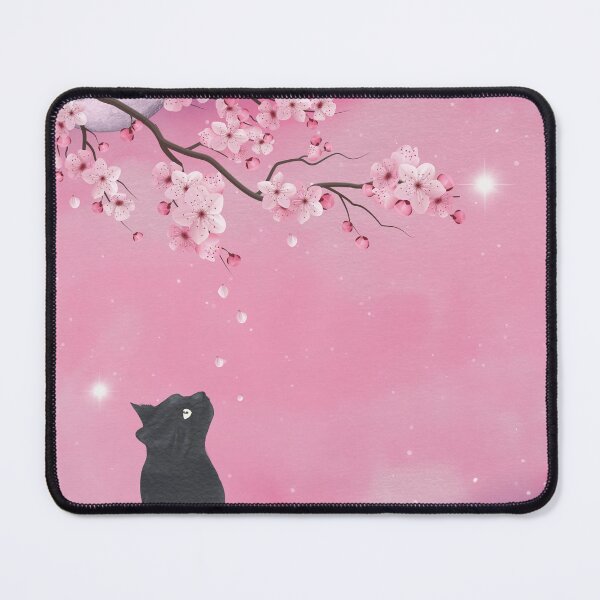 Item preview, Serene Japanese Cherry Blossom Tree with Falling Leaves and Black Cat under a Pink Starry Night Sky designed and sold by PeonyPeak.