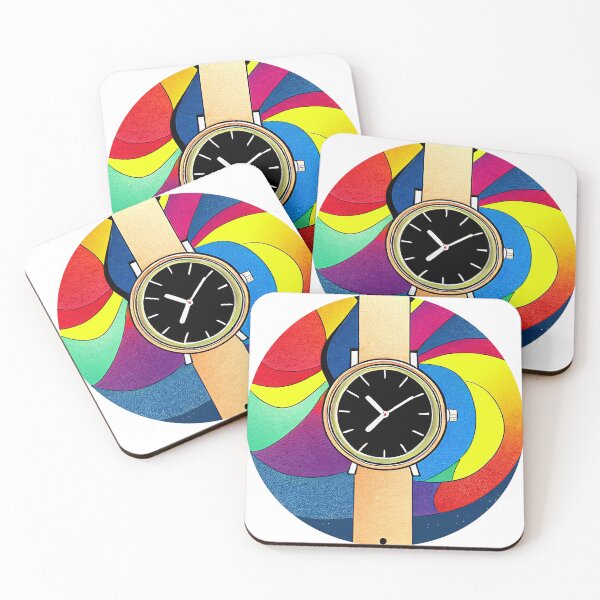 Item preview, Beige watch with multicolored spiral background, round format designed and sold by Flairh-Art.