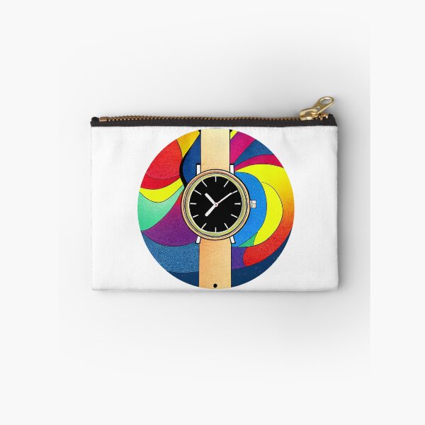 Item preview, Beige watch with multicolored spiral background, round format designed and sold by Flairh-Art.