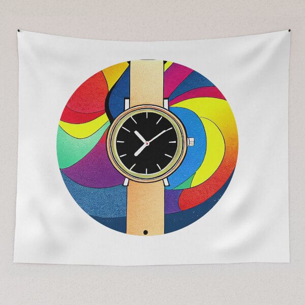 Item preview, Beige watch with multicolored spiral background, round format designed and sold by Flairh-Art.