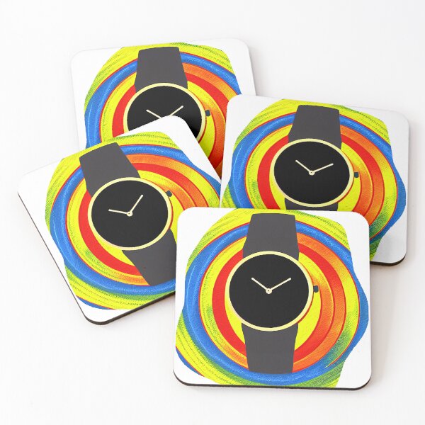 Item preview, Black watch with multicolored spiral background, round format designed and sold by Flairh-Art.