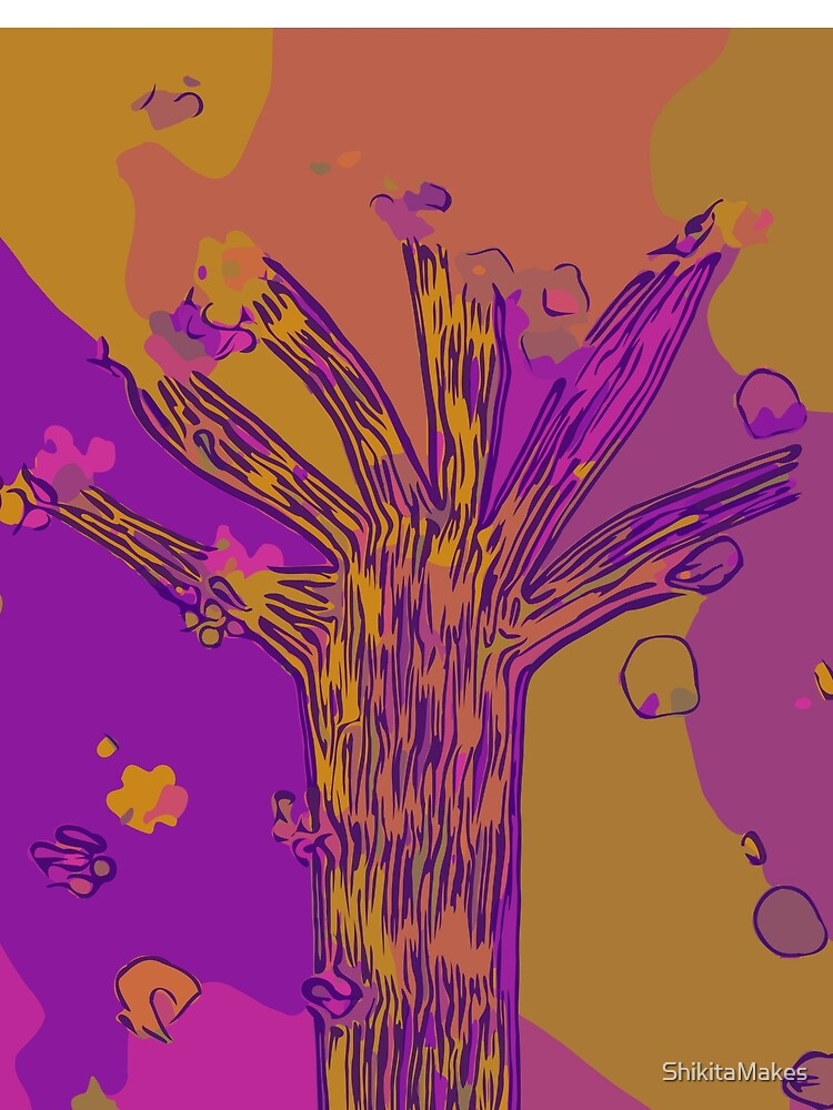 Purple, Magenta, Gold Beautiful Autumn Abstract Fall Tree by ShikitaMakes