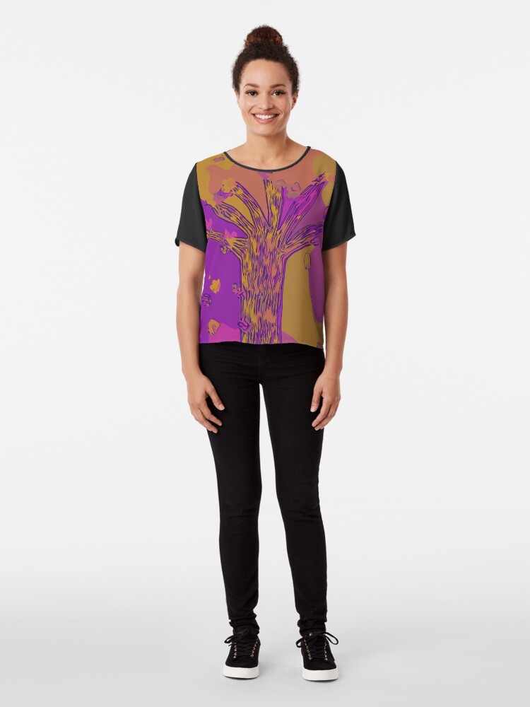 Alternate view of Purple, Magenta, Gold Beautiful Autumn Abstract Fall Tree Chiffon Top