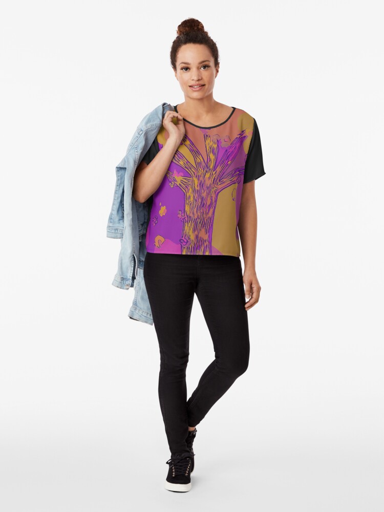Alternate view of Purple, Magenta, Gold Beautiful Autumn Abstract Fall Tree Chiffon Top