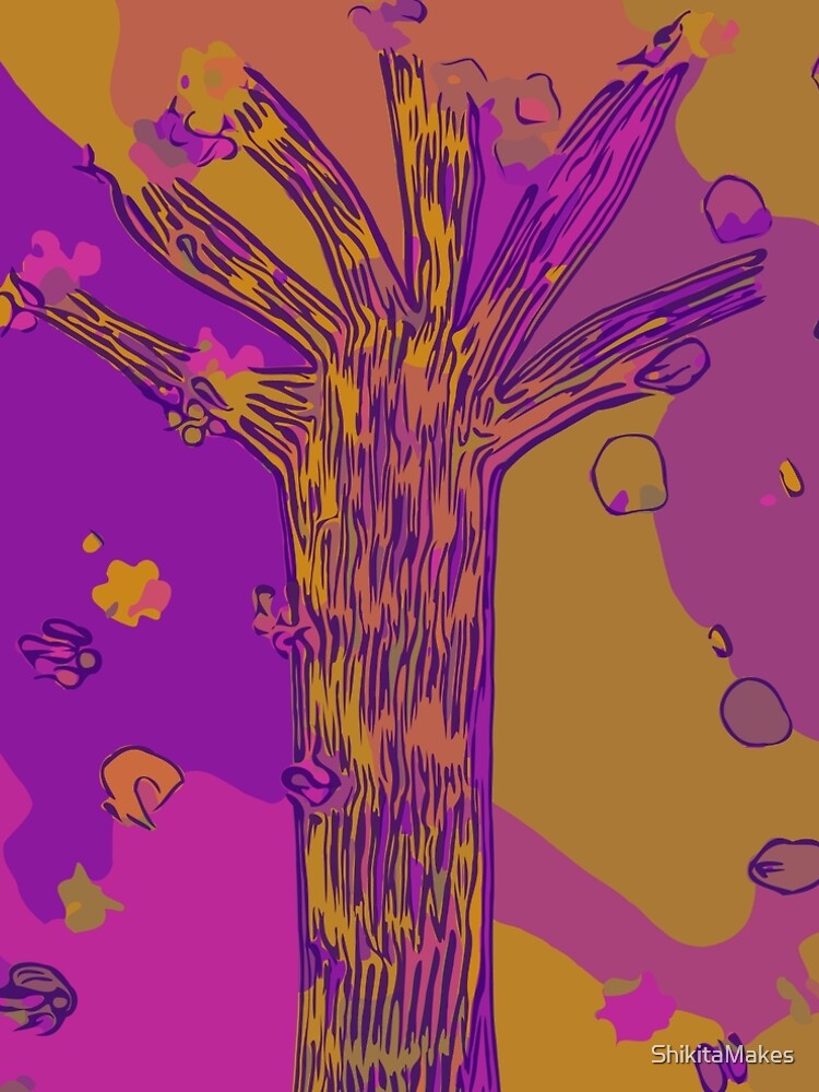Purple, Magenta, Gold Beautiful Autumn Abstract Fall Tree by ShikitaMakes