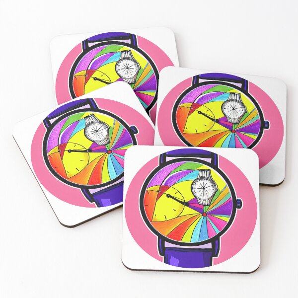 Item preview, Unique multicolored watch on a pink background, round format designed and sold by Flairh-Art.