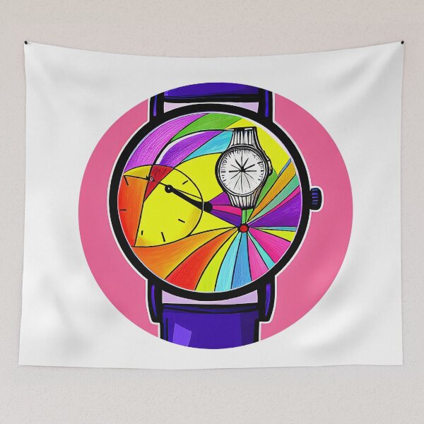 Item preview, Unique multicolored watch on a pink background, round format designed and sold by Flairh-Art.