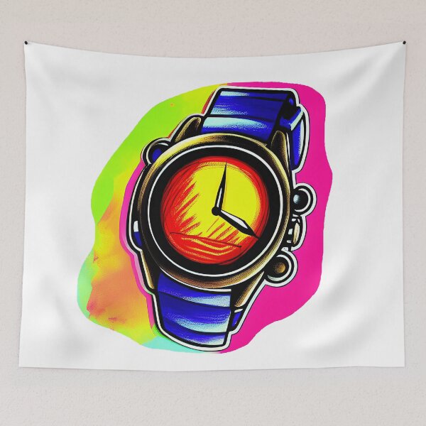 Item preview, Blue watch with warm color gradient, round format designed and sold by Flairh-Art.