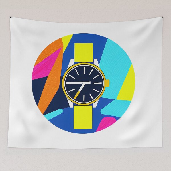 Item preview, Yellow watch with colored background, round format designed and sold by Flairh-Art.