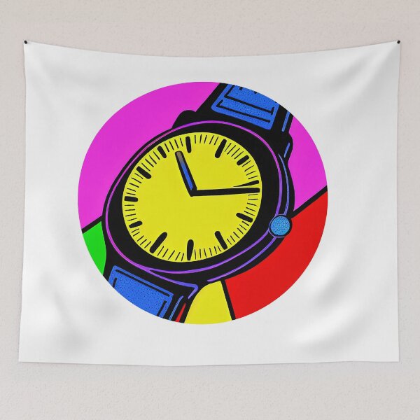 Item preview, Blue yellow watch with pink dominance, round format designed and sold by Flairh-Art.