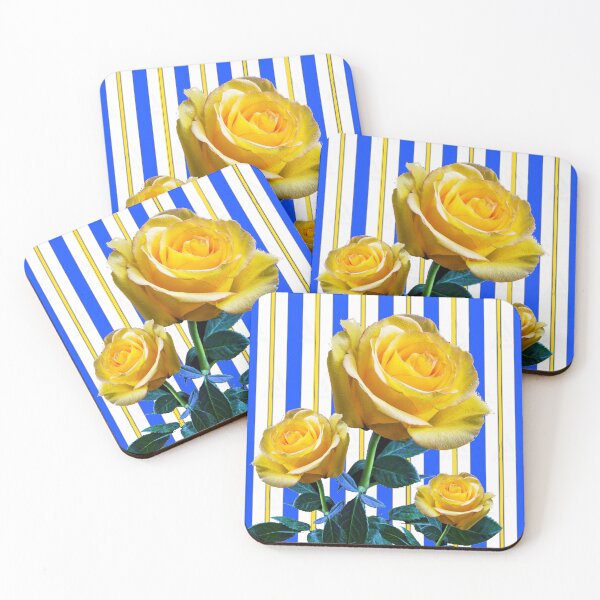 Item preview, YELLOW GARDEN ROSES BLUE STRIPES ART  designed and sold by sharlesart.
