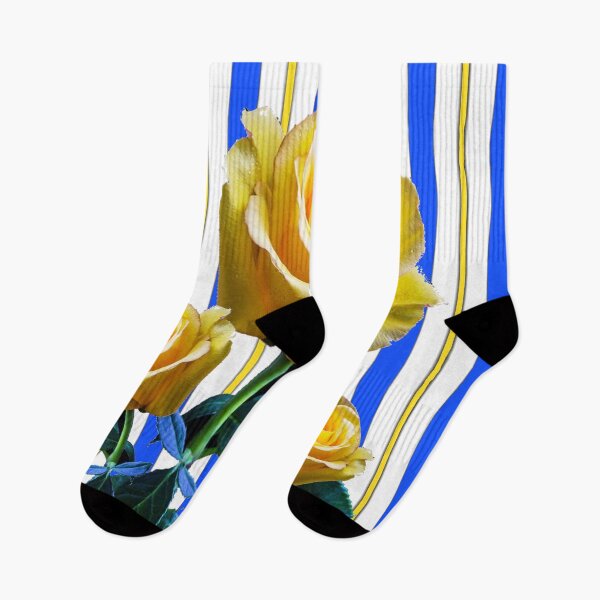 Item preview, YELLOW GARDEN ROSES BLUE STRIPES ART  designed and sold by sharlesart.
