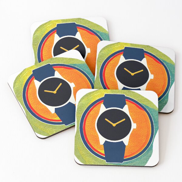 Item preview, Black watch with multicolored spiral background, round format designed and sold by Flairh-Art.