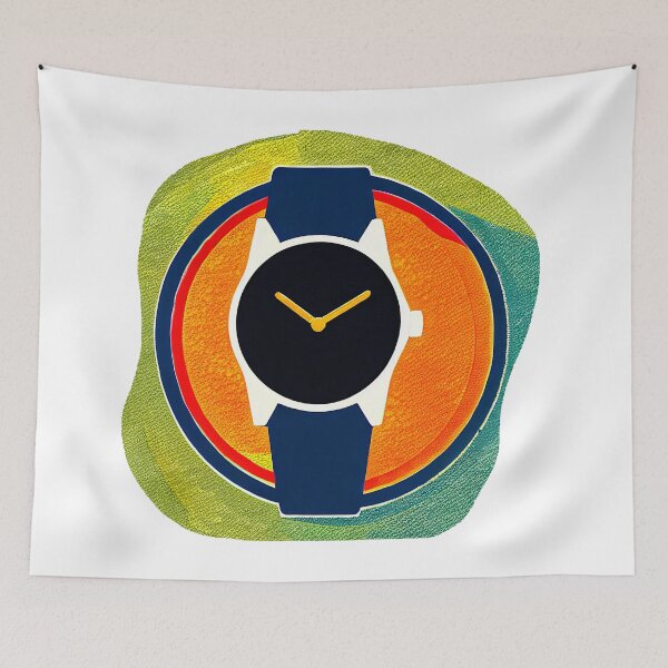 Item preview, Black watch with multicolored spiral background, round format designed and sold by Flairh-Art.