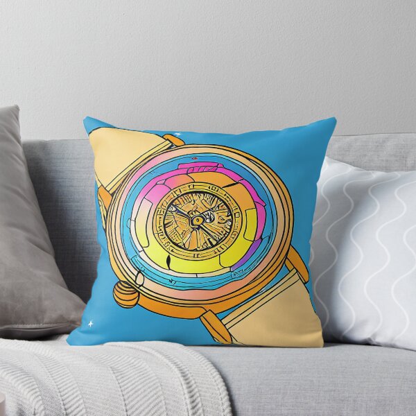 Item preview, Colorful watch drawing, square format blue background designed and sold by Flairh-Art.