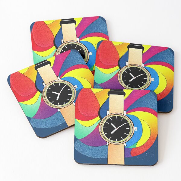 Item preview, Beige watch with multicolored spiral background, square format designed and sold by Flairh-Art.