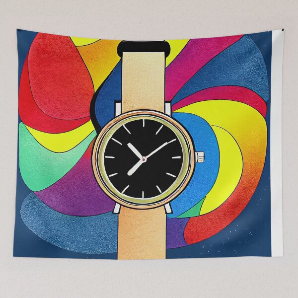 Item preview, Beige watch with multicolored spiral background, square format designed and sold by Flairh-Art.