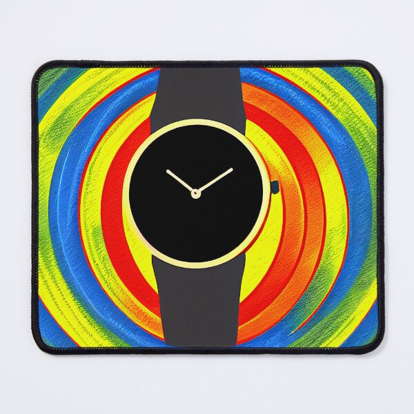 Item preview, Black watch with multicolored spiral background, square format designed and sold by Flairh-Art.