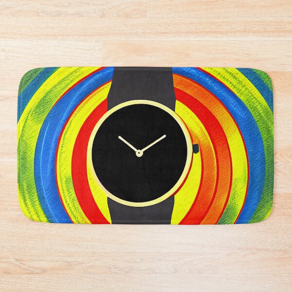 Artikelvorschau, Schwarze Uhr mit mehrfarbigem Spiralhintergrund, quadratisches Format entworfen und verkauft von Flairh-Art.