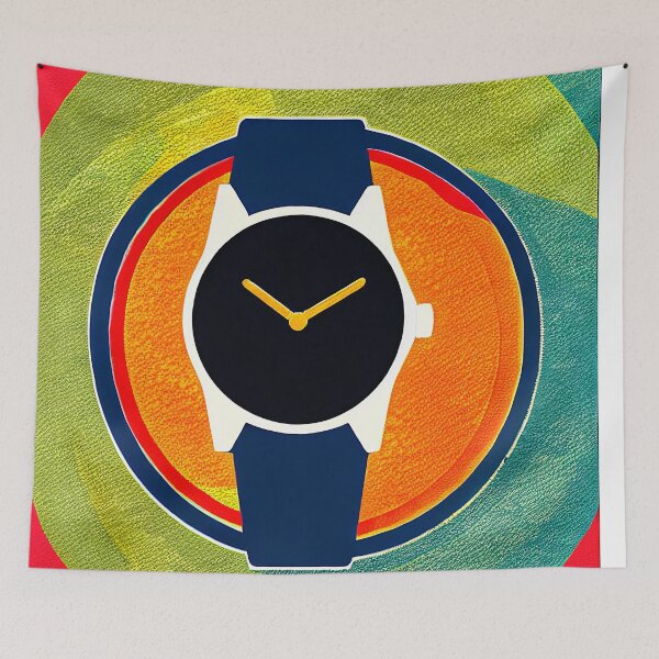 Item preview, Blue, black and white vintage-style watch, square format designed and sold by Flairh-Art.
