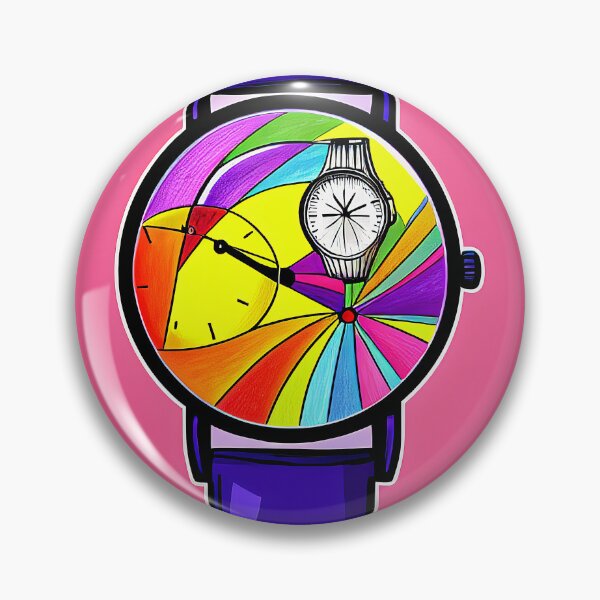 Item preview, Unique multicolored watch on a pink background, square format designed and sold by Flairh-Art.