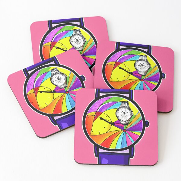 Item preview, Unique multicolored watch on a pink background, square format designed and sold by Flairh-Art.
