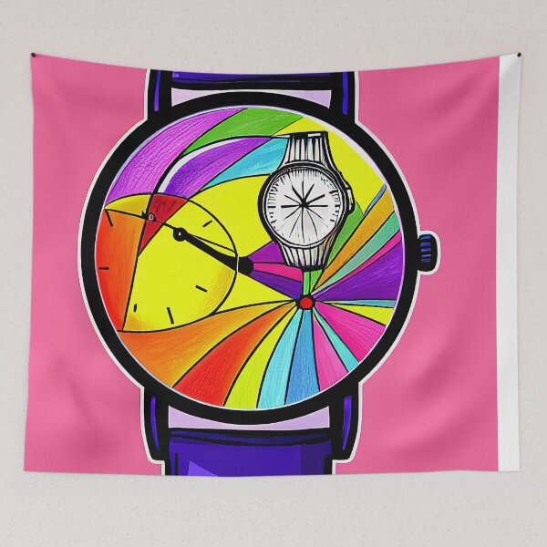 Item preview, Unique multicolored watch on a pink background, square format designed and sold by Flairh-Art.
