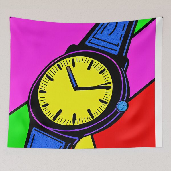 Item preview, Blue yellow watch with pink dominance, square format designed and sold by Flairh-Art.