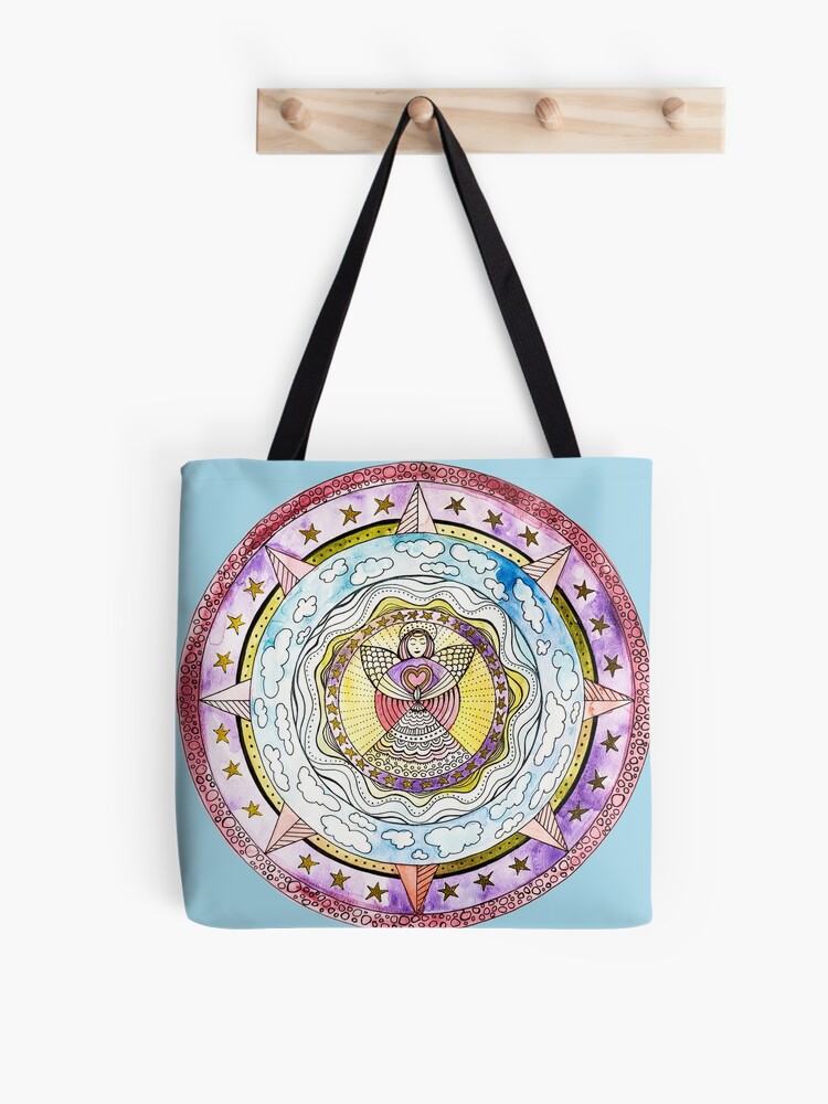 Thumbnail 1 of 2, Tote Bag, Angel Mandala with Stars designed and sold by heartsake.