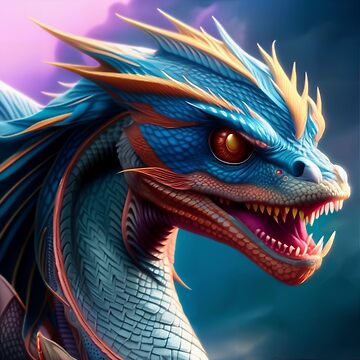 Artwork thumbnail, Intricate Blue Dragon with Red Highlights by dragynrain
