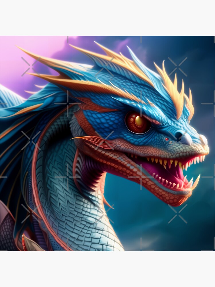 Thumbnail 3 of 3, Sticker, Intricate Blue Dragon with Red Highlights designed and sold by dragynrain.