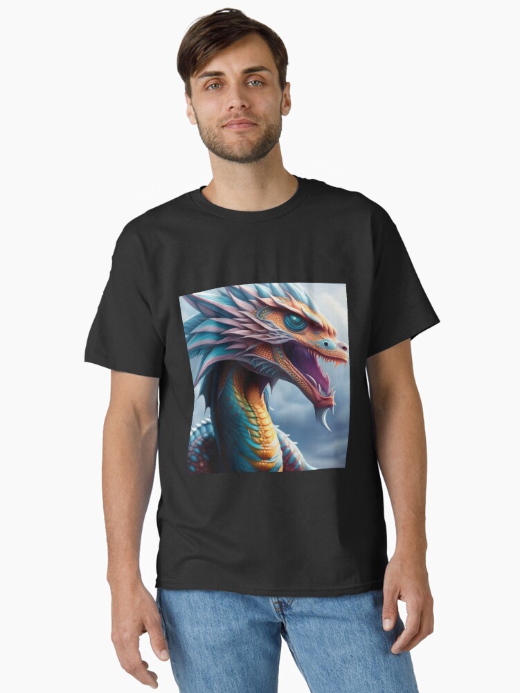Thumbnail 2 of 7, Classic T-Shirt, Ancient Cyan Rainbow Scaled Dragon designed and sold by dragynrain.