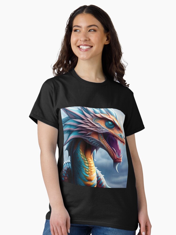 Thumbnail 1 of 7, Classic T-Shirt, Ancient Cyan Rainbow Scaled Dragon designed and sold by dragynrain.