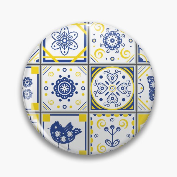 Item preview, Folk Art Moroccan Blue, Yellow, White Tiles Pattern Illustration,Circle Floral, Mediterranean Style designed and sold by Dazzline Designs.