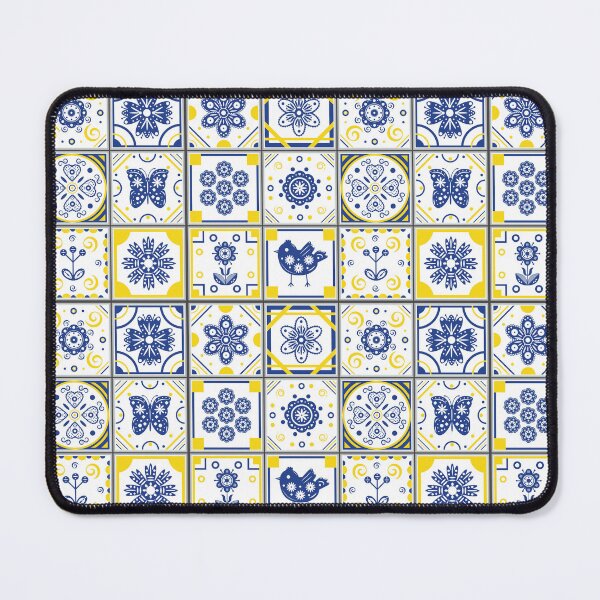 Item preview, Folk Art Moroccan Blue, Yellow, White Tiles Pattern Illustration,Circle Floral, Mediterranean Style designed and sold by Dazzline Designs.
