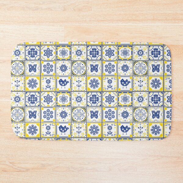 Item preview, Folk Art Moroccan Blue, Yellow, White Tiles Pattern Illustration,Circle Floral, Mediterranean Style designed and sold by Dazzline Designs.