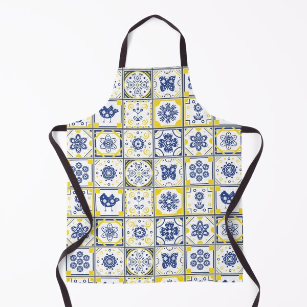 Item preview, Folk Art Moroccan Blue, Yellow, White Tiles Pattern Illustration,Circle Floral, Mediterranean Style designed and sold by Dazzline Designs.
